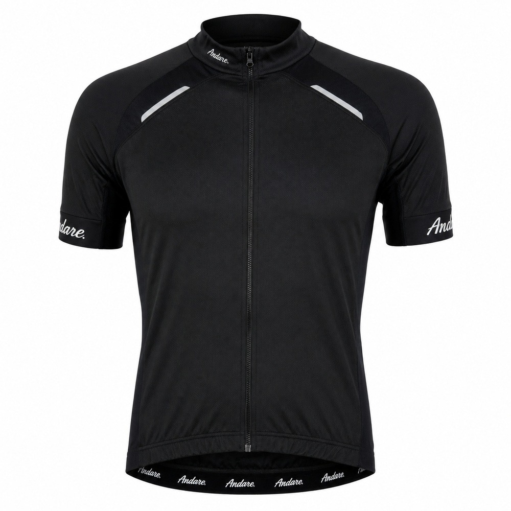 Andare Mens Cycling Jersey Black Short Sleeve Full Zip Reflective Size Medium
